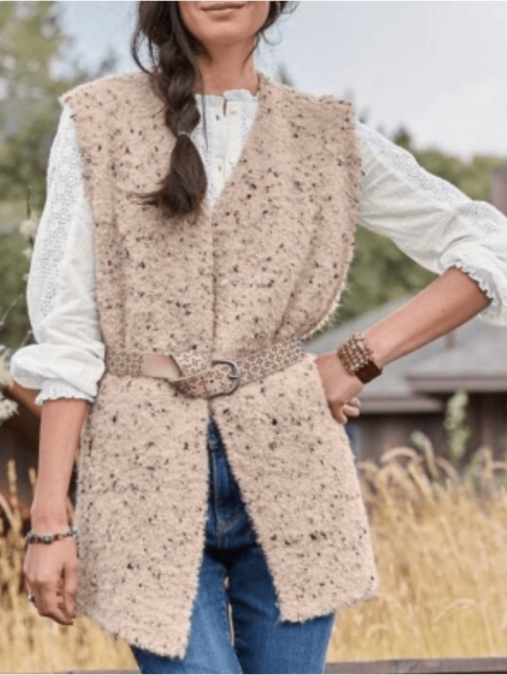 Sundance Coastal Secrets Alpaca-Blend Open Front Vest in Beige L